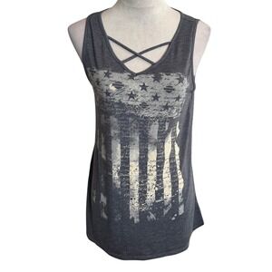Harley-Davidson Womens Tank Top Gray American Flag Strappy V-Neck Medium TN